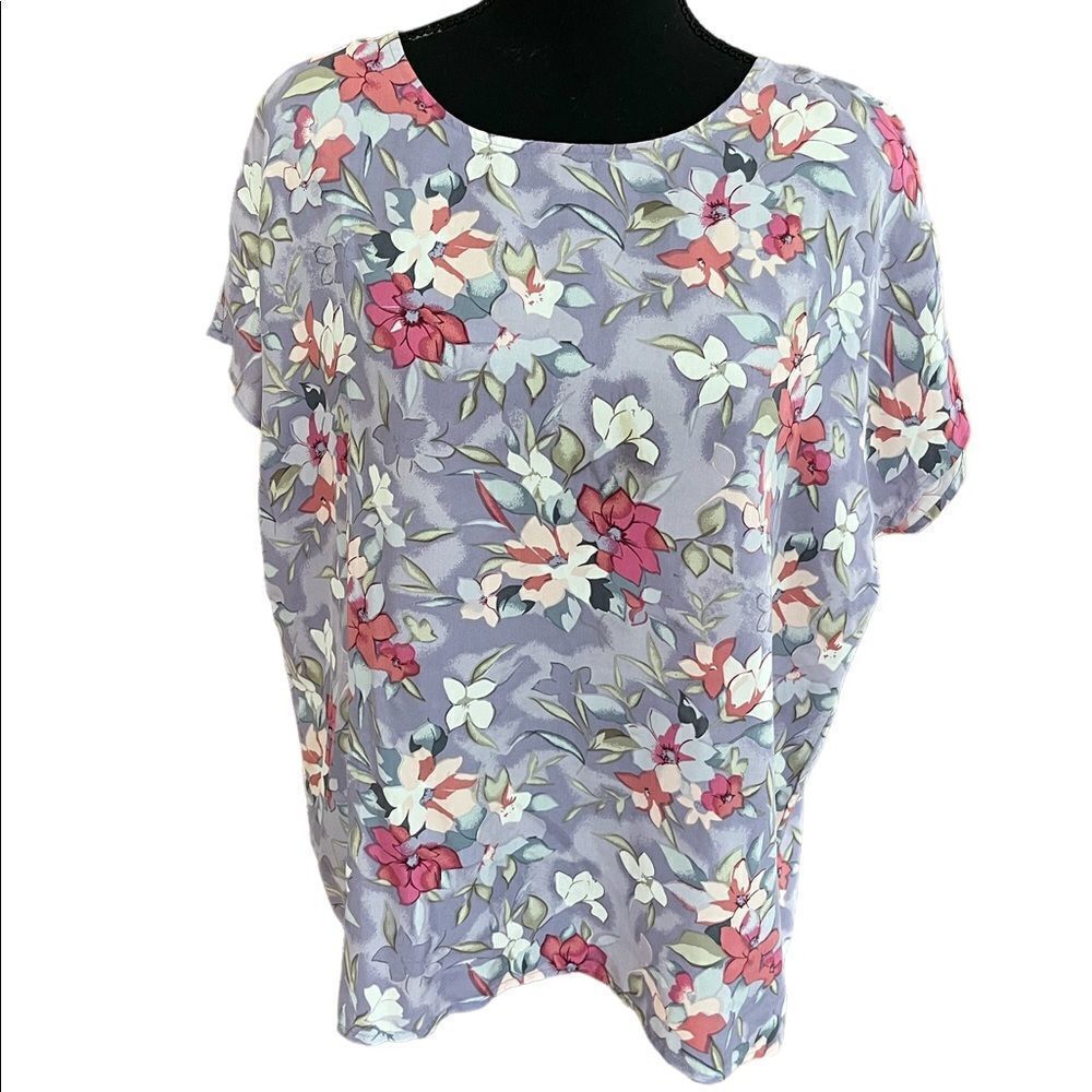 Willow Ridge short sleeved loose fit 100% silk pull on style top size L